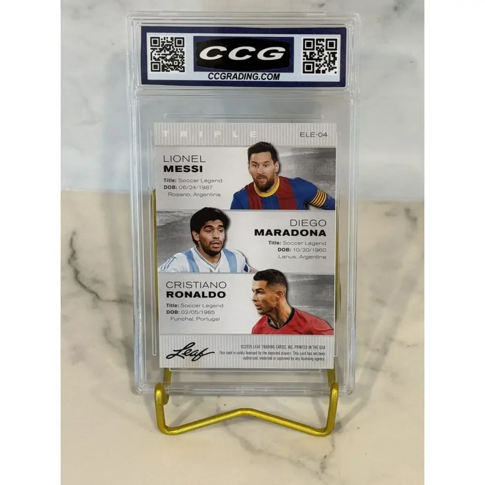 Messi Maradona Ronaldo 2025 Leaf Triple #ELE04 Exclusive Legends Edition Gem 10